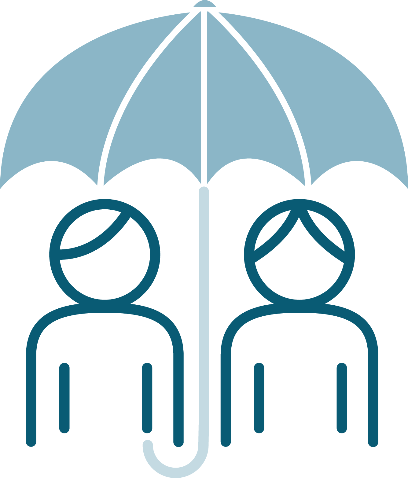 Illustrasjon/ikon av to personer under en paraply.